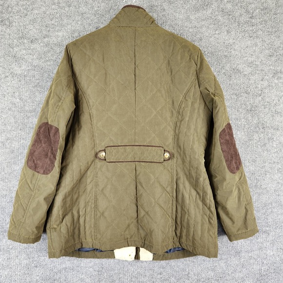 Nautica Jacket Womens Quilted Barn Green Faux Shearling Lined Elbow Patch XL - Picture 4 of 13